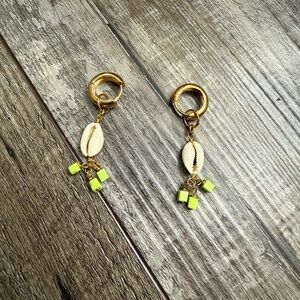 Myanmar Gold and Green Shell Dangle Earrings